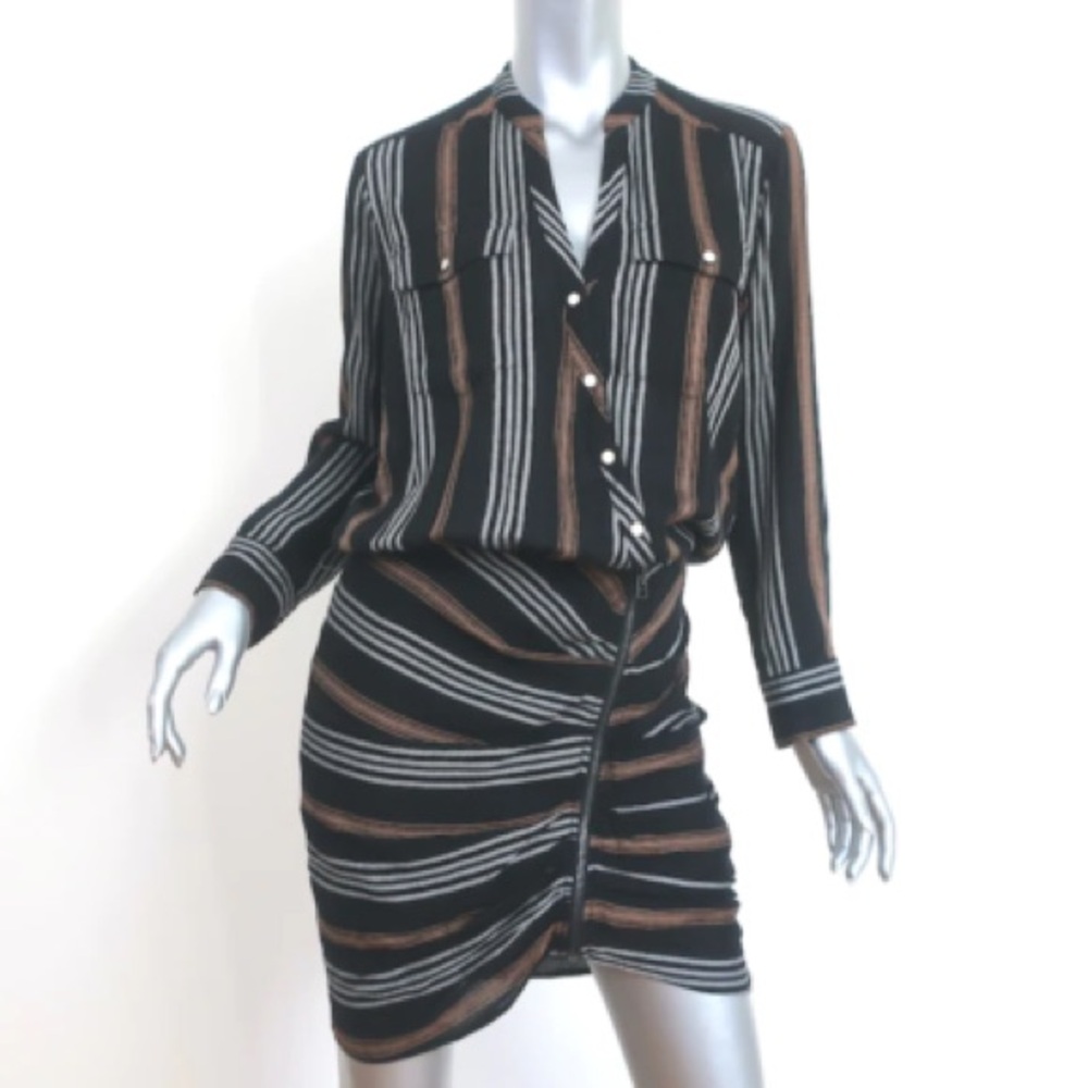 Veronica Beard Black and Brown Striped Long Sleeve Dress